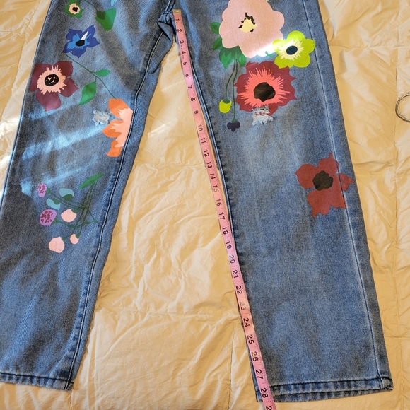 Misslook Hippie Floral Straight Leg Jeans Mid Rise Light Wash Size L - Picture 7 of 16